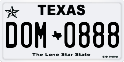 TX license plate DOM0888