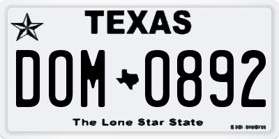 TX license plate DOM0892