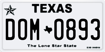 TX license plate DOM0893