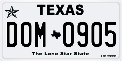 TX license plate DOM0905