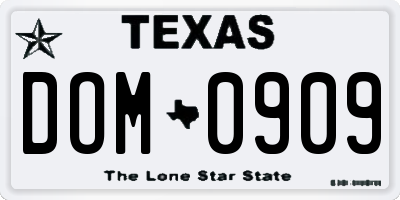 TX license plate DOM0909