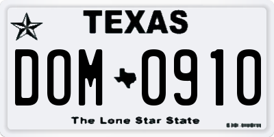 TX license plate DOM0910