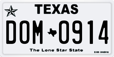 TX license plate DOM0914