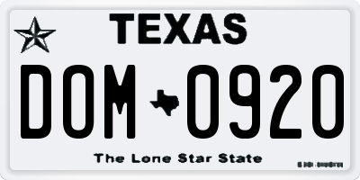 TX license plate DOM0920
