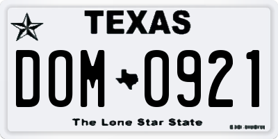 TX license plate DOM0921