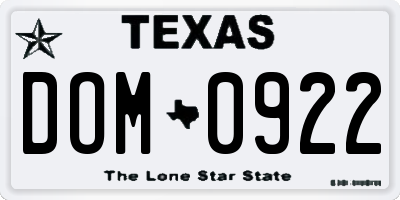 TX license plate DOM0922