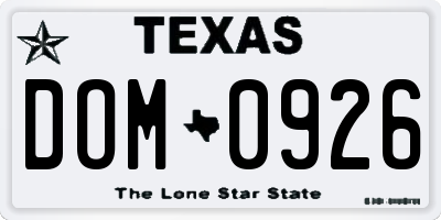 TX license plate DOM0926