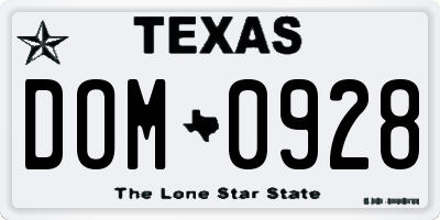 TX license plate DOM0928