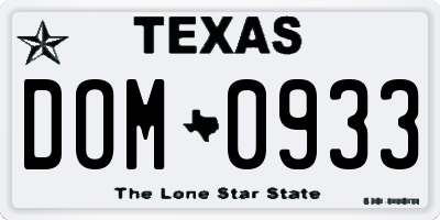 TX license plate DOM0933