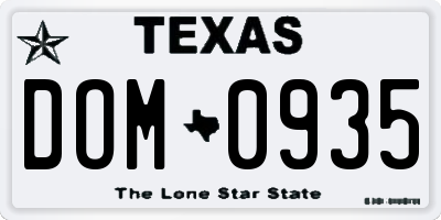 TX license plate DOM0935