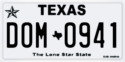 TX license plate DOM0941