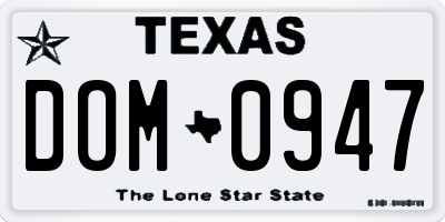 TX license plate DOM0947