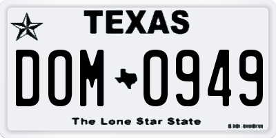 TX license plate DOM0949