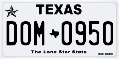 TX license plate DOM0950