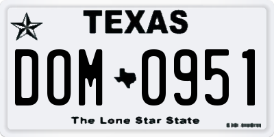 TX license plate DOM0951