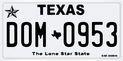 TX license plate DOM0953