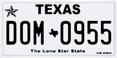 TX license plate DOM0955