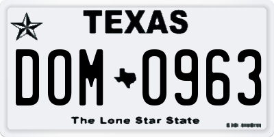 TX license plate DOM0963