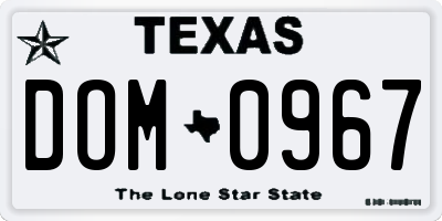 TX license plate DOM0967