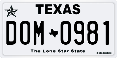 TX license plate DOM0981