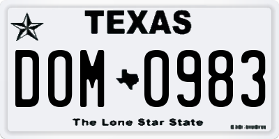 TX license plate DOM0983