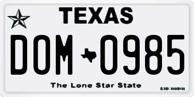 TX license plate DOM0985