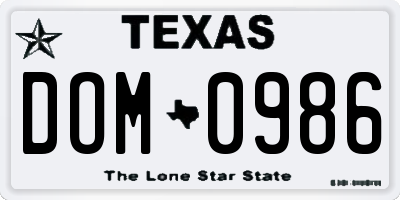 TX license plate DOM0986