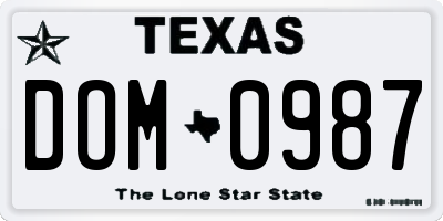 TX license plate DOM0987