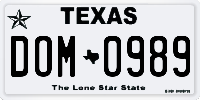 TX license plate DOM0989