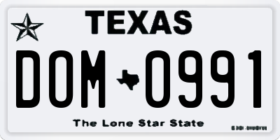 TX license plate DOM0991