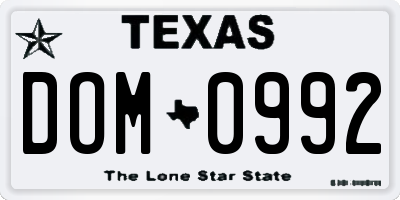 TX license plate DOM0992
