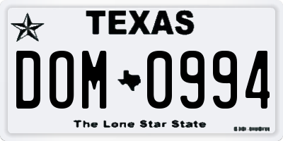 TX license plate DOM0994