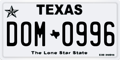 TX license plate DOM0996