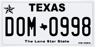 TX license plate DOM0998