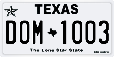 TX license plate DOM1003