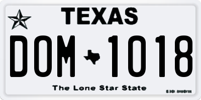 TX license plate DOM1018