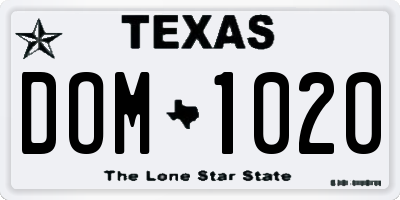 TX license plate DOM1020