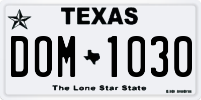 TX license plate DOM1030