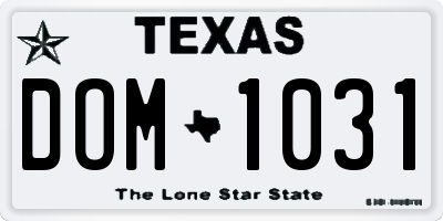 TX license plate DOM1031