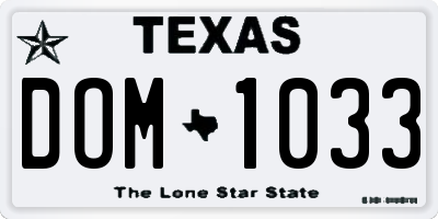 TX license plate DOM1033
