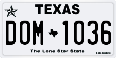 TX license plate DOM1036