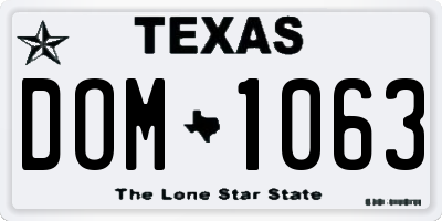 TX license plate DOM1063