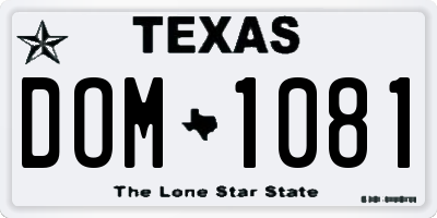TX license plate DOM1081