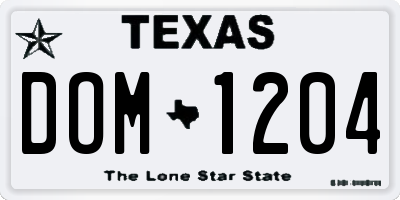 TX license plate DOM1204