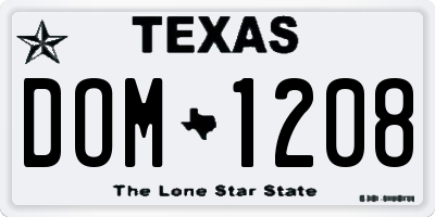 TX license plate DOM1208