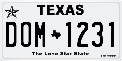 TX license plate DOM1231