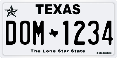 TX license plate DOM1234