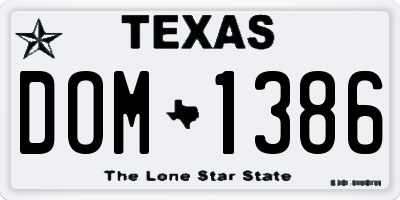 TX license plate DOM1386