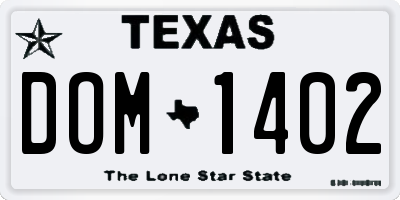 TX license plate DOM1402