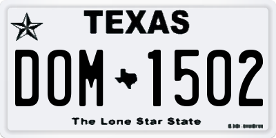 TX license plate DOM1502